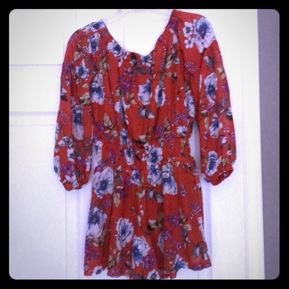 Red floral romper